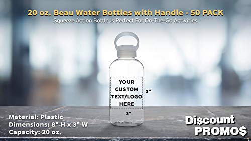 DISCOUNT PROMOS 50 Beau Water Bottles with Handle Set, 20 oz. - Customizable Text, Logo - Flexi-Grip, Plastic, Drinkware - Clear - color: - Custom - Clear, size: 50 bottles