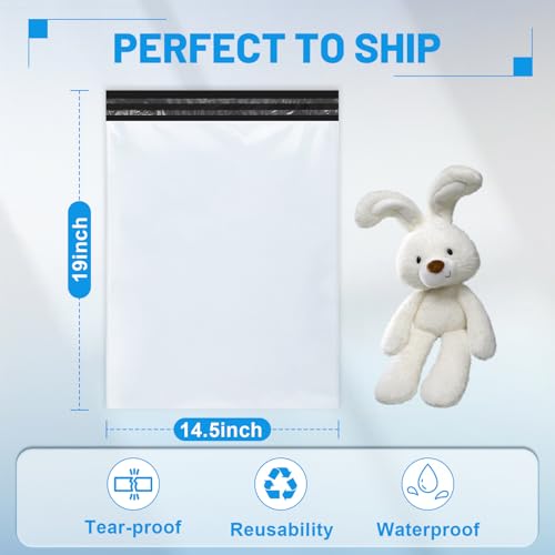 Poly Mailers 14.5x19 Inch 200 Pcs, Large Shipping Bags for Clothing, Waterproof Strong Adhensive Mailing Bags for Small Business, Tear-resistant Mailers Poly Bags Mailing Envelopes White