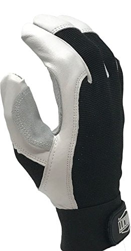 Ironcat Heavy Duty Top Grain Goatskin Leather Glove with Spandex Back, Reinforced Palm, Hook & Loop Closure, White/Black - size: Medium