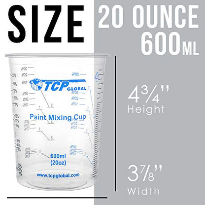 TCP Global 20 oz. (600ml) Graduated Plastic Mixing Cups - Box of 25 - Disposable Plastic Measuring Cups for Liquids, Paints, Resin, Epoxy, Art, Kitchen - Ratios 2-1, 3-1, 4-1 ML