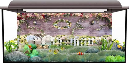 AWERT 30x18 inches Happy Easter Aquarium Background Spring Garden Flowers Fence Terrarium Background Easter Bunny Eggs Brick Wall Fish Tank Decorative Background Vinyl Background - size: 30x18in/75x45cm