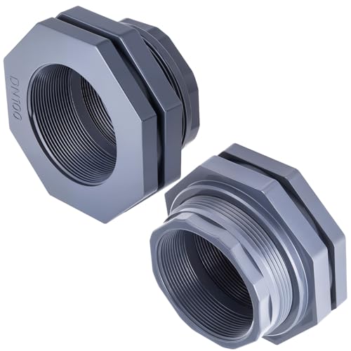 2 Pcs 4 Inch Bulkhead Fitting PVC Water Tank Connector Plumbing Pipe Threaded Bulkhead Fitting NPT for Rain Barrels, Water Tanks, Aquariums, Tubs, Pools - size: 4 Inch