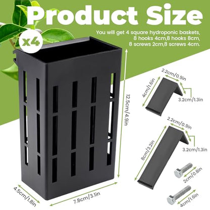4 Pack Aquarium Plant Holder for 1-3.2in Edge, Hanging Fish Tank Plant Holder Aquatic Plant Pot with 16 Hooks for Live Plants Aquarium Planter Fish Tank Decorations