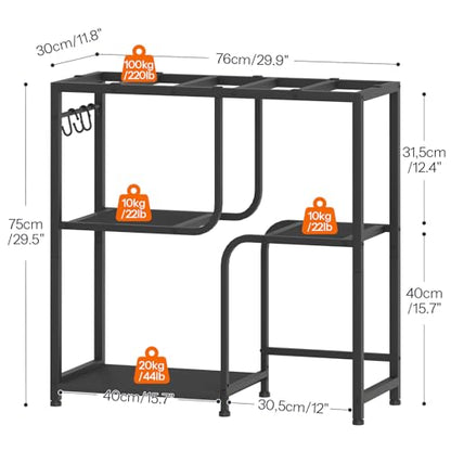 HOOBRO 20 Gallon Fish Tank Stand with Storage Shelves, Heavy Duty Aquarium Stand, Metal Frame Reptile Turtle Tank Stand, 29.9”L x 11.8”W, 220 LBS Capacity, Black BB74FT01