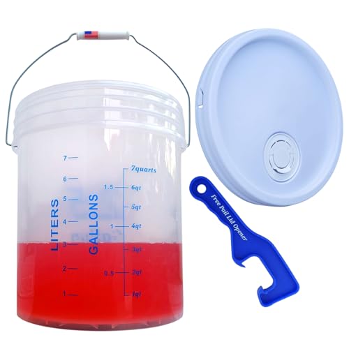 2 Gallon Measuring Graduated Mixing Bucket Pail with Spout Lid & Handle Food Grade Thickened HDPE Leak Proof Heavy Duty Storage Container FDA Compliant Premium Quality Buckets (2 Gallons)