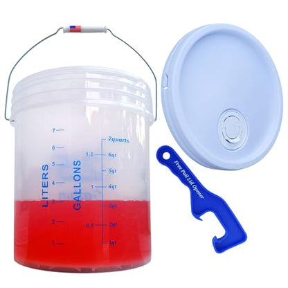 2 Gallon Measuring Graduated Mixing Bucket Pail with Spout Lid & Handle Food Grade Thickened HDPE Leak Proof Heavy Duty Storage Container FDA Compliant Premium Quality Buckets (2 Gallons)