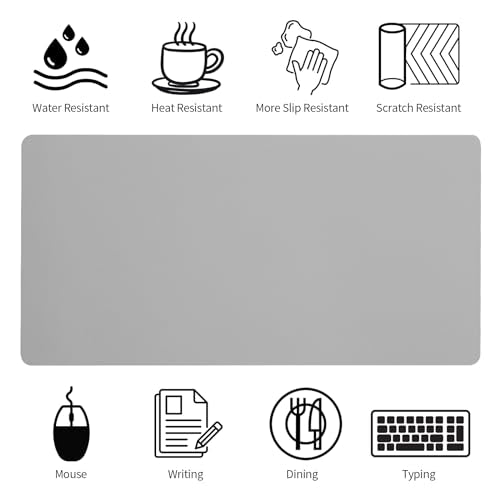 Bloss Large Desk Pad, Grey Desk Mat, Desk Pads on Top of Desks, Computer Mat Non-Slip, Desk Blotter Waterproof, Easy to Clean - Light Grey (31.5 x 15.7 Inches)