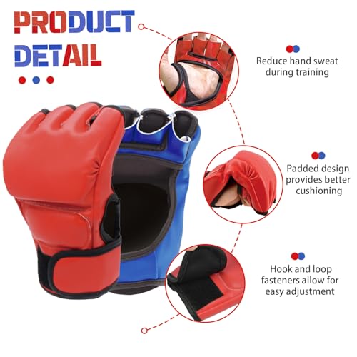 Boxing Gloves and Headgear Set for Adults 2 Pair Gloves and 2 Head Guards - color: BlueRed