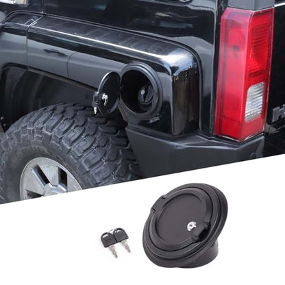 Fuel Door Locking Gas Tank Cap Cover Compatible with Hummer H3 2005-2009 Aluminum Gas Cap Fuel Filler Door Cover Gas Tank Doors Trim Accessories, Style B (Black)