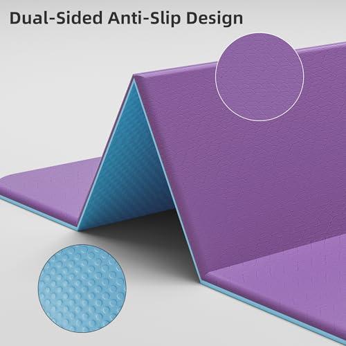 HAHE 7-Fold Design Extra Thick Yoga Mat 72"L x 24"W x 0.47", TPE - color: Purple & Sky Blue