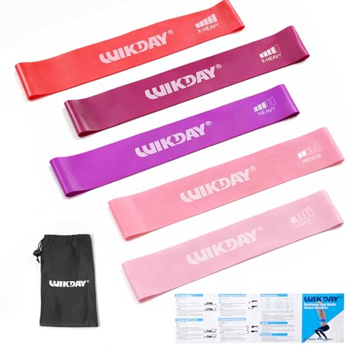 WIKDAY Resistance Bands for Working Out Exercise Loop Bands Workout Bands Set for Men Women Body Stretching, Crossfit Training, Home Workout, Physical Therapy, Booty Legs, Set of 5 - color: Pink