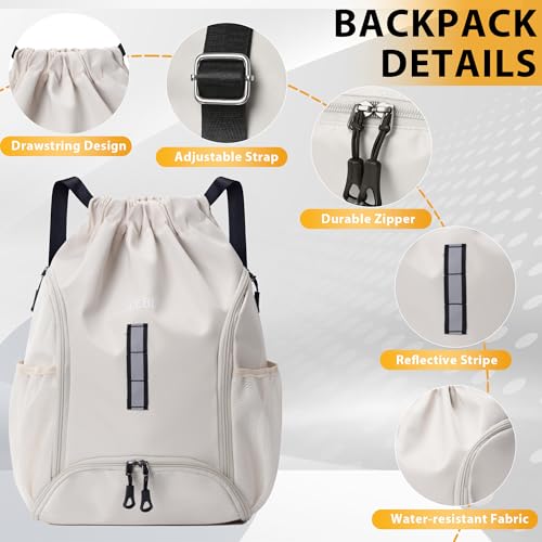 U・helper Drawstring Gym Backpack, Sports Cinch Sack, Swimming & Travel - color: Beige