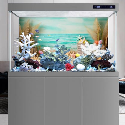 AWERT 30x12 inches Sea Beach Aquarium Background Seaside Beach Aquatic Plants Stone Shells Starfish Fish Tank Background Polyester Terrarium Background - size: 30x12in/75x30cm