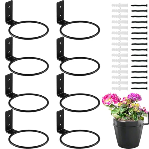 8-Pack 4 Inch Flower Pot Holder Ring Wall Mounted Metal Flower Pot Hangers Wall Hanger Bracket Rings Black Planter Bracket for Home, Garden, Indoor Outdoor Pots - size: 4''