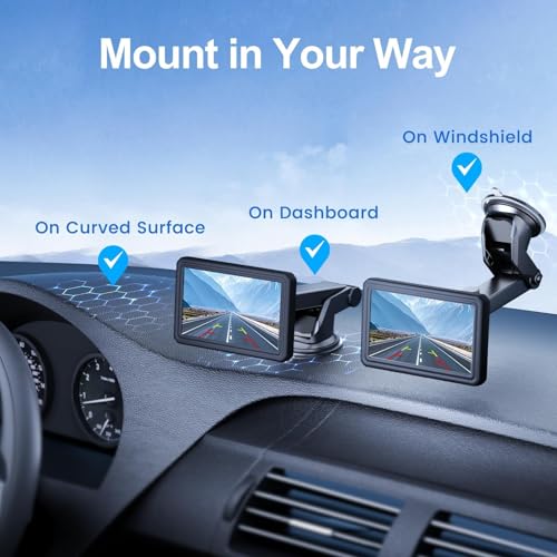 EWAY Suction Cup Mount for CarPlay Display, Backup Camera Monitor, Extended Arm with 360° Rotation, 4-Tab Bracket Replacement Dashboard Windshield Holder for 7-11" Apple Carplay, Android Auto Screens