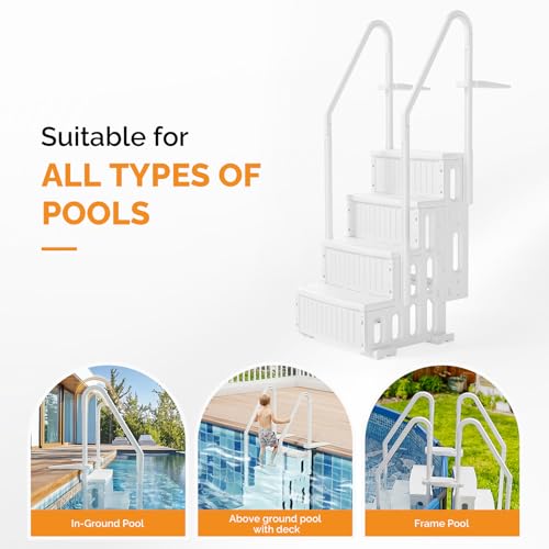 VINGLI Pool Ladder for Above Ground Pools 4-Step, Safety Stair - Full White - color: Full White, size: 4 Steps