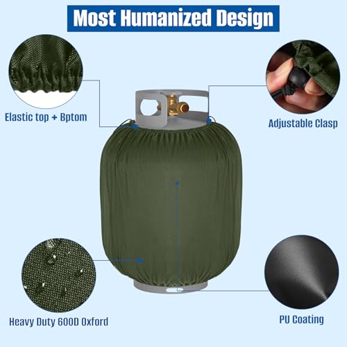 Propane Tank Cover 20lb,Outdoor Heavy Duty 600D Waterproof Oxford Fabric Propane Gas Tank Cover with Adjustable Drawstrings - color: Army Green