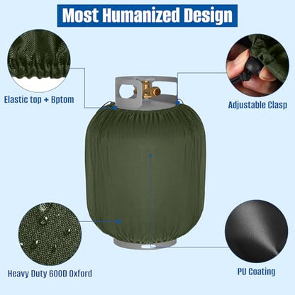 Propane Tank Cover 20lb,Outdoor Heavy Duty 600D Waterproof Oxford Fabric Propane Gas Tank Cover with Adjustable Drawstrings - color: Army Green