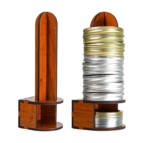 Canning Lid Rack Organizer, 2-Pack Wooden Holder for Regular & Wide Mouth Mason Jar Lids, Space-Saving Kitchen Countertop Storage Accessory