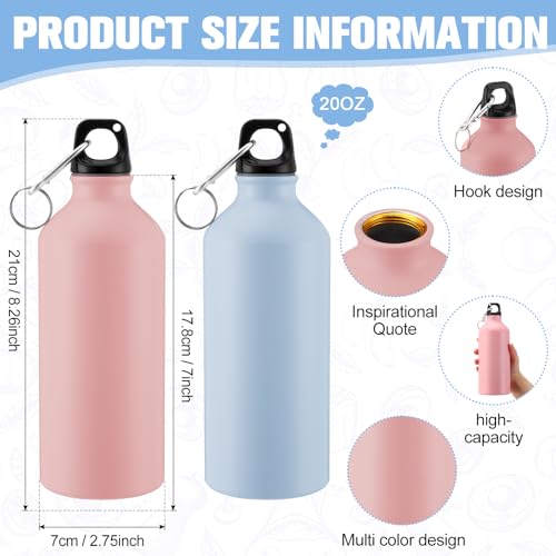 Domensi 24 Pcs 20oz Aluminum Water Bottles Bulk - Reusable Lightweight Sports Bottles with Leak-proof Twist Cap & Buckle for Gym, Hiking, Cycling, Camping