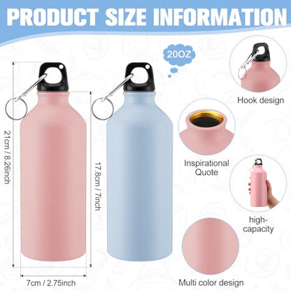 Domensi 24 Pcs 20oz Aluminum Water Bottles Bulk - Reusable Lightweight Sports Bottles with Leak-proof Twist Cap & Buckle for Gym, Hiking, Cycling, Camping
