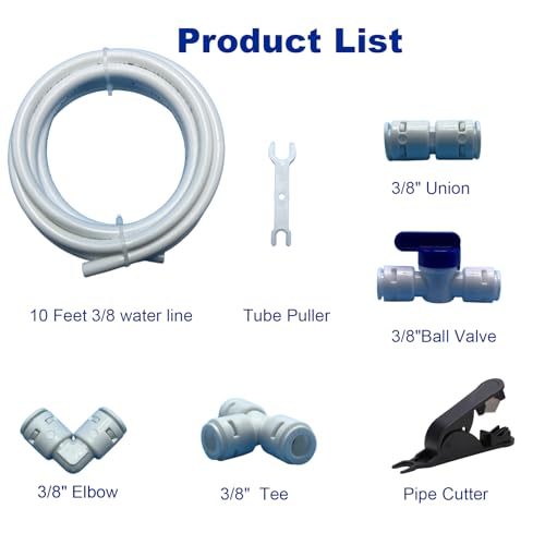 10ft 3/8" RO Water Line Kit: 3/8 Ro Tubing Quick Connect Fittings (3/8 Inch Water Line Ball Valve + Tee + Elbow + Straight) & Tube Cutter/Remover Tool for Water Purifiers & Refrigerator Systems