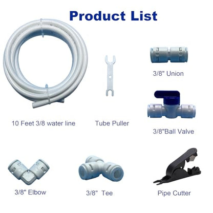 10ft 3/8" RO Water Line Kit: 3/8 Ro Tubing Quick Connect Fittings (3/8 Inch Water Line Ball Valve + Tee + Elbow + Straight) & Tube Cutter/Remover Tool for Water Purifiers & Refrigerator Systems