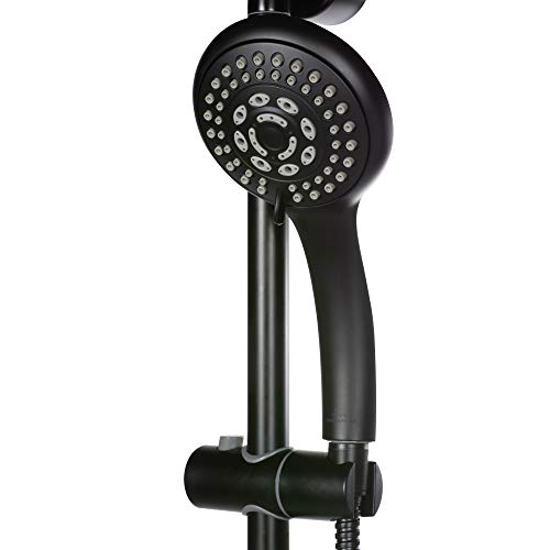 PULSE ShowerSpas Kauai III Matte Black Rain Shower Head with Handheld Spray - 2.5 GPM, 8" Showerhead, 5-Function HandShower, Adjustable Slide Bar - Shower Heads with Handheld Spray Combo - size: 2.5 Gallon Per Minute, style: Matte Black