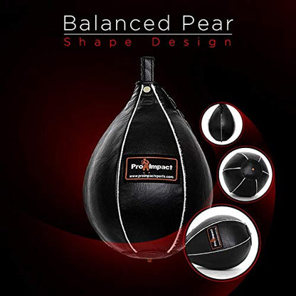 Leather Speed Bag – Rapid Rebound Pear-Shaped Punching Ball with Durable Latex Bladder for Boxing, MMA & Home Gym - color: Black, size: S - 6"x9"
