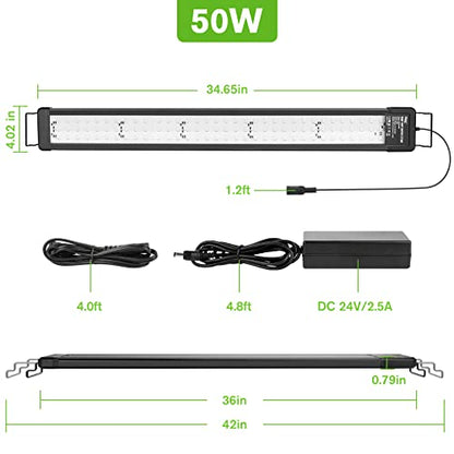 hygger 50W Smart Aquarium Light, Bluetooth LED Light with App Control, Full Spectrum Fish Tank Light with 24/7 Lighting Cycle, 5 Modes, Adjustable Timer, for 36"-42" Freshwater Planted Tank