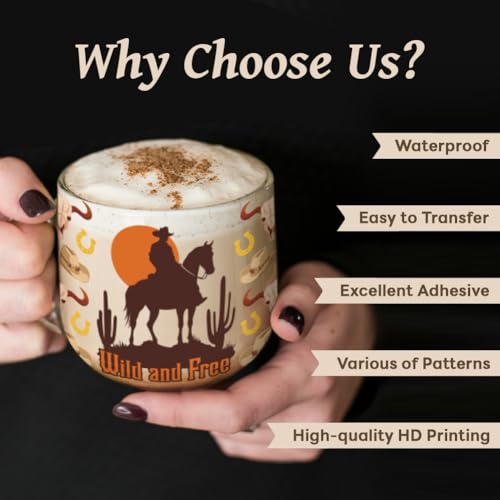 UV DTF Cup Wraps Transfer Stickers Western Cowboys Pattern, 10 Sheets Waterproof Custom Vinyl Transfer Sticker 16oz Coffee Glass Cup Tumbler Bottle Mug Decals for Men Women - style: Western Cowboys