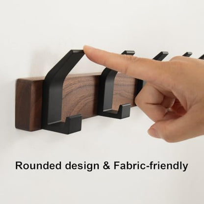 Coat Rack Wall Mount - 16.9 Inches Coat Rack Wall Mount with 5 Hooks Walnut Wood Coat Hooks Wall Mounted Rustproof Coat Hanger Black Aluminum Wall Hooks for Hanging Coat Hat Backpack Key - size: 5 Hooks