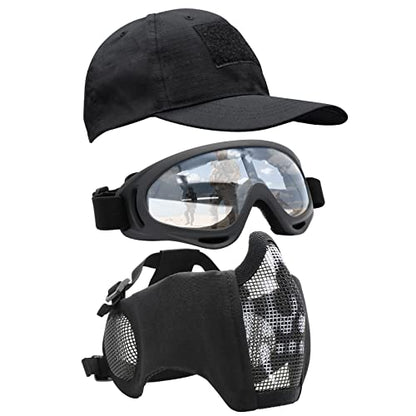 Airsoft Mask with Goggles, Foldable Half Face Airsoft Mesh Mask with Ear Protection for Paintball Shooting Cosplay CS Game - color: BB-3PCS, size: 3pcs