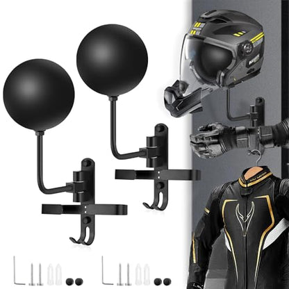 Kikerike Motorcycle Helmet Rack Wall Mount 180 Degree Rotation Metal Bike Helmet Holder Mount Bicycle Helmet Display Hanger Stand with 2 Hooks for Motorcycle Bike Baseball Rugby Helmet - 2 Pack - color: Black(2pcs With Gloves Holder)