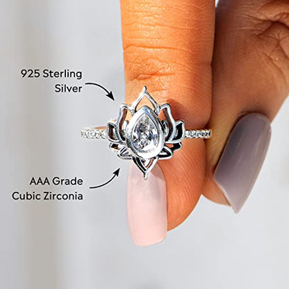 STORYJEWELLERY Lotus Promise Ring for Women, Silver Lotus Flower Ring, Empowering Dainty Ring for Girls, Jewelry Gifts for Women