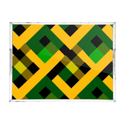 Acrylic Tray Clear Serving Vanity Ottoman Bathroom Coffee Table Countertop Organizer Raised Edge Spill Proof Jamaican Plaid Green Yellow - color: Jamaican Plaid Green Yellow