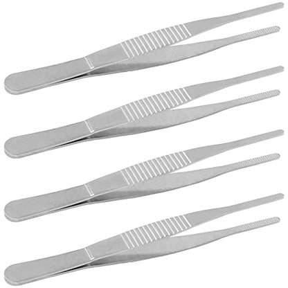 Bonsicoky 4Pcs 5 Inch Stainless Steel Tweezers with Precision Serrated Straight Tips, Non-slip Multitool Tweezers for Cooking, Repairing, Medical, Garden - size: 5" x 4(Straight)