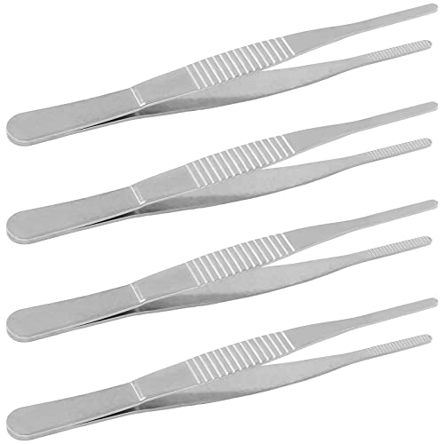 Bonsicoky 4Pcs 5 Inch Stainless Steel Tweezers with Precision Serrated Straight Tips, Non-slip Multitool Tweezers for Cooking, Repairing, Medical, Garden - size: 5" x 4(Straight)