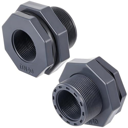 2 Pcs 1-1/2 Inch Bulkhead Fitting PVC Water Tank Connector Plumbing Pipe Threaded Bulkhead Fitting NPT for Rain Barrels, Water Tanks, Aquariums, Tubs, Pools - size: 1-1/2 Inch