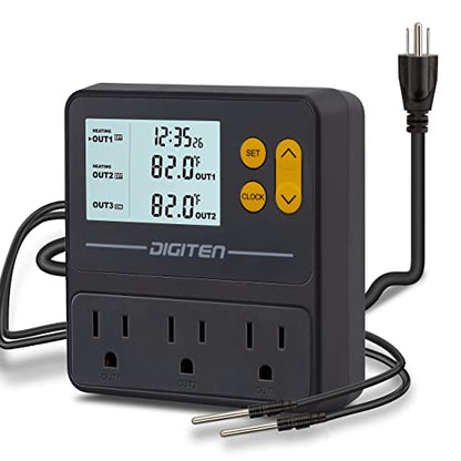 Reptile Temperature Controller, 3 Outlet Timer Thermostat for Grow Tent, Incubation, Snakes, Fish Tank, Heater, humidifiers, Ball Pythons, Bearded Dragon Tank