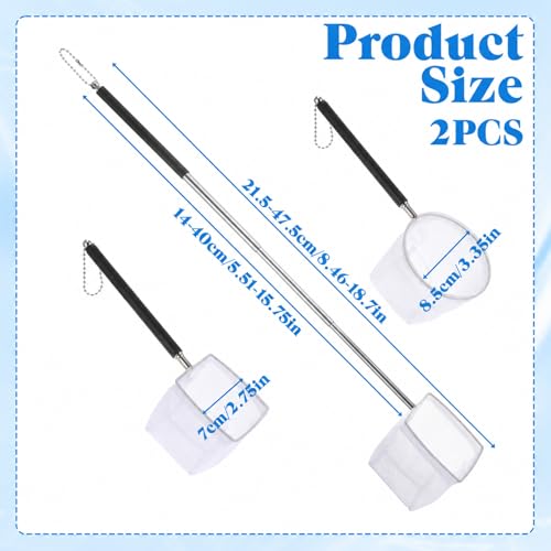 2 Pcs Aquarium Net, Stainless Steel Fish Nets for Aquarium Tiny Fish Tank Net with Extendable Stainless Steel Handle Round Aquarium Fine Mesh for Shrimp Baby Fish Food Residue Debris Skimming