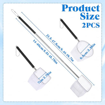 2 Pcs Aquarium Net, Stainless Steel Fish Nets for Aquarium Tiny Fish Tank Net with Extendable Stainless Steel Handle Round Aquarium Fine Mesh for Shrimp Baby Fish Food Residue Debris Skimming