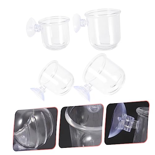 HANABASS 4Pcs Fish Tank Feeder Cups Removable Worm Feeders with Suction for Aquarium for Red Brine Shrimp Tropical Fish Durable Easy to Install