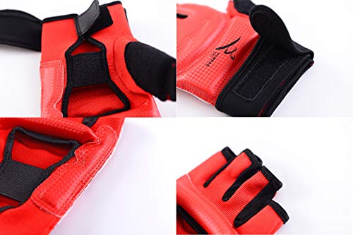 Men Kids Taekwondo Gloves Punch Bag Boxing Martial Arts MMA Sparring Grappling Muay Thai Training PU Leather Wrist Wraps Gloves (Large, Red)