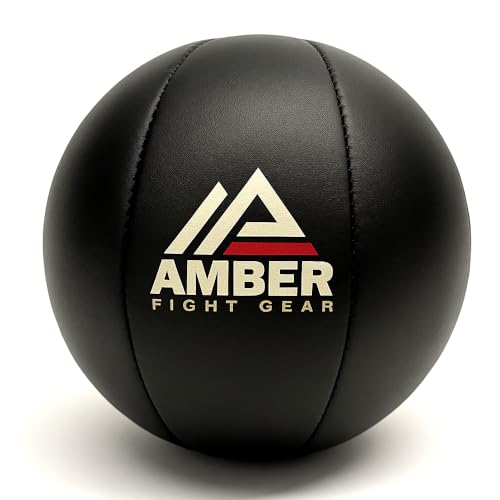 Amber Fight Gear Leather Medicine Ball for Strength & Conditioning, Plyometric & Core Training, Cardio Workouts for Muscle Building, Squats, Lunges, Partner Training, 12lb