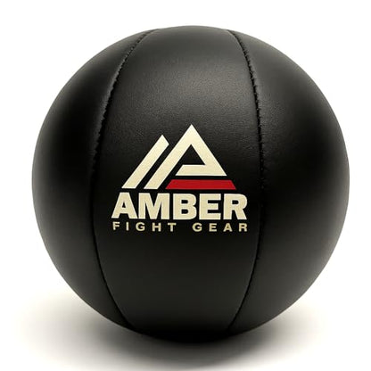 Amber Fight Gear Leather Medicine Ball for Strength & Conditioning, Plyometric & Core Training, Cardio Workouts for Muscle Building, Squats, Lunges, Partner Training, 12lb