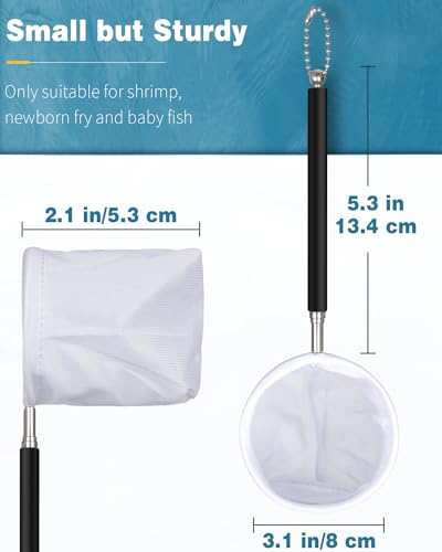 Pawfly Aquarium Shrimp Net - 3 Inch Tiny Fish Tank Net With Extendable Stainless Steel Handle, Soft Round Fine Mesh for Baby Fish, Food Residue, and Debris Skimming in Tanks & Small Ponds