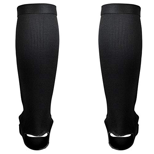 Slip On Elastic Muay Thai Shin Guards – Kickboxing, MMA Sparring and Training Protective Instep Shin Pads - size: Youth Large