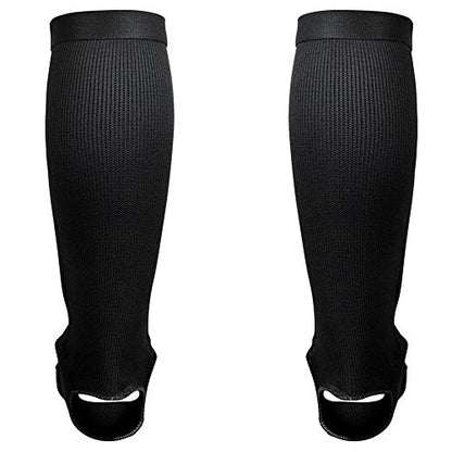 Slip On Elastic Muay Thai Shin Guards – Kickboxing, MMA Sparring and Training Protective Instep Shin Pads - size: Youth Large