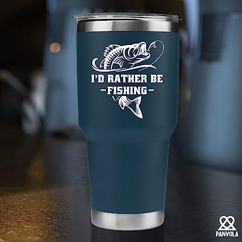 Panvola I'd Rather Be Fishing Fisherman Tumblers Fishing Gifts To Husband Dad Grandpa Boyfriend From Wife Mom Grandson Granddaughter Girlfriend Vacuum Insulated Tumbler (Blue, 30 oz) - size: 30 Ounces